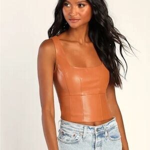 Lulus Cool Cutie Brown Vegan Leather Tank Top, XS